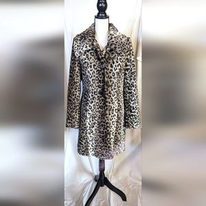 Teddy bear lined jacket Size S Faux Fur coat with pockets leopard animal print